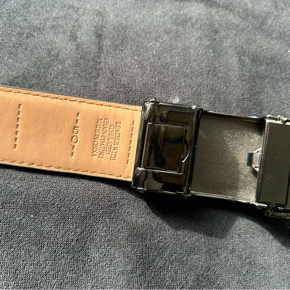 NEW MARK FRED Men's Black Leather Belt with Auto Ratchet. Size up to 50